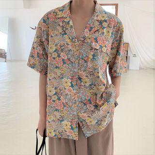 Short-sleeve Floral Print Shirt Yellow & Red - One Size