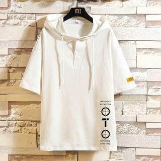 Elbow-sleeve Lettering Print Hoodie