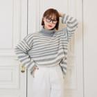 Turtleneck Stripe Crop Sweater