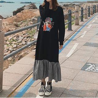 Plaid Panel Print Round-neck Sweatshirt Dress