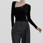 Plain Asymmetric Long Sleeve T-shirt