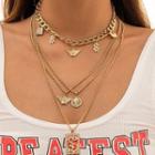 Set Of 4: Charm Chain Choker + Pendant Necklace 0425 - Set Of 4 - Gold - One Size