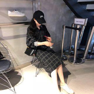 Plaid Polo Neck Pullover Dress
