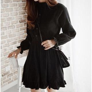Long-sleeve Frilled Trim Dress