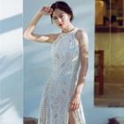 Open-back Crochet Lace Maxi Halter Dress