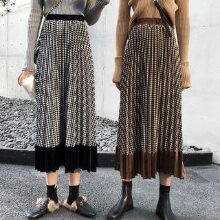 Midi A-line Plaid Accordion Pleat Skirt