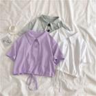 Short-sleeve Drawstring-hem Crop Polo Shirt