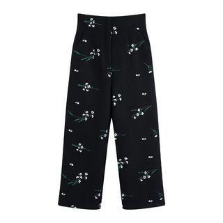 High Waist Floral Embroidered Loose Fit Pants