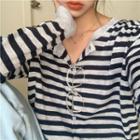 Long-sleeve Button-up Striped Top