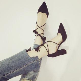 Tasseled Strappy Chunky Heel Sandals