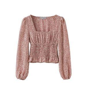 Long-sleeve Floral Smocked Top