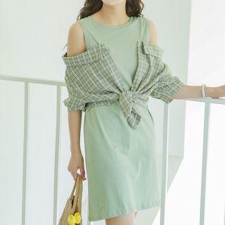 Mock Two-piece Cold Shoulder Dress
