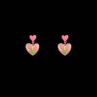 Heart Flower Alloy Dangle Earring 1 Pair - Pink - One Size