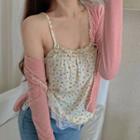 Long-sleeve Plain Lace Knit Cardigan + Lace Floral Camisole Top