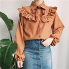 Ruffle-trim Tie-neck Pinstripe Shirt