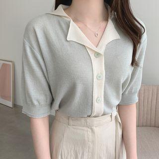 Color Block Buttoned Top