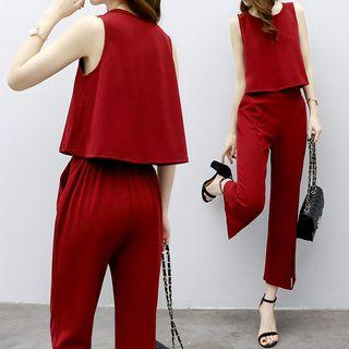 Set: Plain Tank Top + Cropped Straight Cut Pants