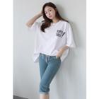 Set: Lettering T-shirt + Drawstring-waist Cropped Jeans