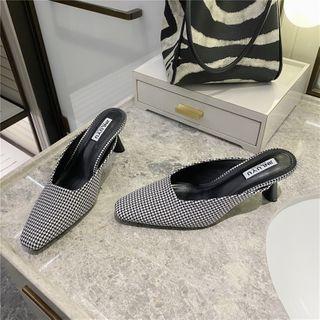 Houndstooth Kitten Heel Mules