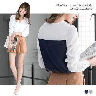 Contrast-color Dipped-hem Top