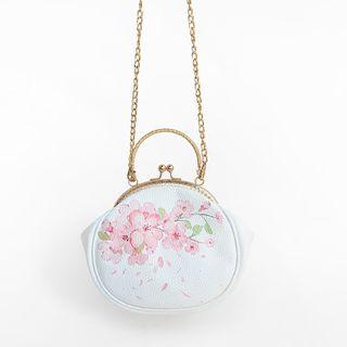 Cherry Blossom Print Crossbody Bag White - One Size