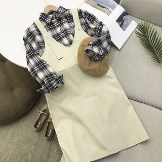 Plain A-line Pinafore Dress Almond - One Size