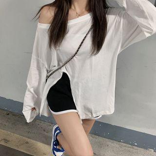 Off-shoulder Long Sleeve See-through Split Top