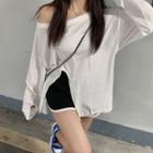 Off-shoulder Long Sleeve See-through Split Top