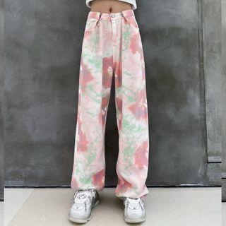 Flower Print Wide Leg Jeans
