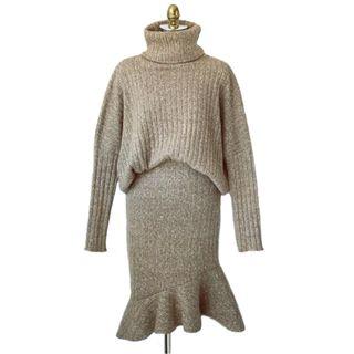 Set: Turtleneck Chunky Sweater + Knit Mermaid Skirt