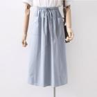 Drawstring-waist Double-pocket Midi A-line Skirt