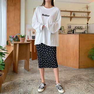 Polka-dot Crystal-pleat Skirt Ivory - One Size