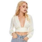 Lantern Sleeve Open-front Ruched Crop Top