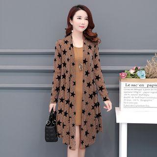 Set: Crew-neck Tank Dress + Printed Open-front Jacket