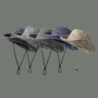 Distressed Denim Drawstring Sun Hat