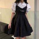 Short-sleeve Blouse / Spaghetti Strap Pleated Dress