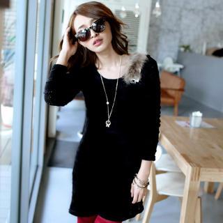 Faux Fur Trim Knit Dress