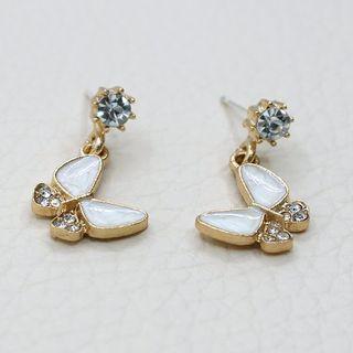 Rhinestone Butterfly Dangle Earring 1 Pair - Gold Earring - One Size