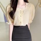 Sweetheart-neck Frilled Blouse