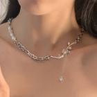 Rose Freshwater Pearl Alloy Choker Silver - One Size