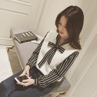 Mock Two-piece Long-sleeve Striped Panel Top