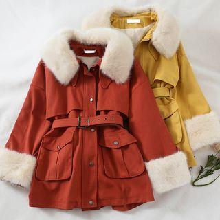 Faux-fur Collar Fleece-lined Zip Coat