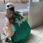 Two-tone Snap-button Baseball Jacket Green - One Size