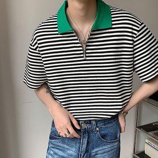 Striped Zip Polo Shirt