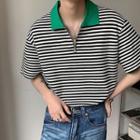 Striped Zip Polo Shirt