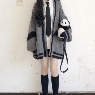 Neck Tie Shirt / Cardigan / Pleated Skirt