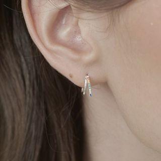 Rhinestone Layered Sterling Silver Hoop Earring 1 Pair - Multicolor Rhinestone - Silver - One Size