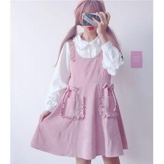 Plain Sleeveless Dress / Long-sleeve Blouse
