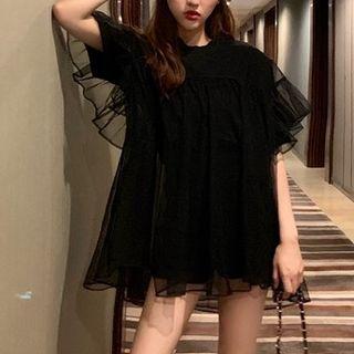 Mock Two-piece Mesh Dress Black - One Size