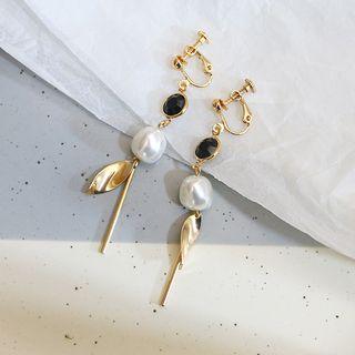 Faux Pearl Alloy Leaf & Bar Dangle Earring